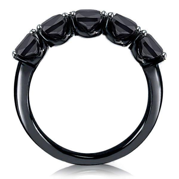 Black Cushion Cut Half Eternity Wedding Band - Sterling Silver, 3 CT TW