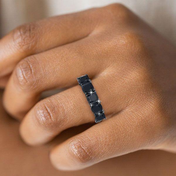 Black Cushion Cut Half Eternity Wedding Band - Sterling Silver, 3 CT TW