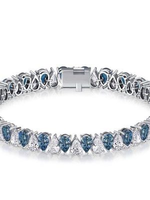 Pear Shaped Blue Topaz Tennis Bracelet in Sterling Silver with Rhodium Plating