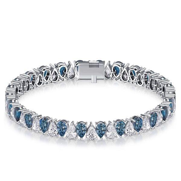 Pear Shaped Blue Topaz Tennis Bracelet in Sterling Silver with Rhodium Plating