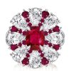 Garnet & White Sapphire Flower Halo Engagement Ring - Sterling Silver