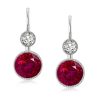Ruby Drop Earrings in Sterling Silver with Milgrain Detail - 2.00 CT