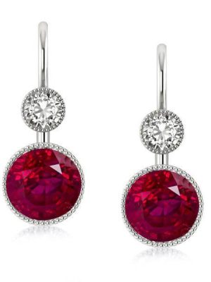 Ruby Drop Earrings in Sterling Silver with Milgrain Detail - 2.00 CT