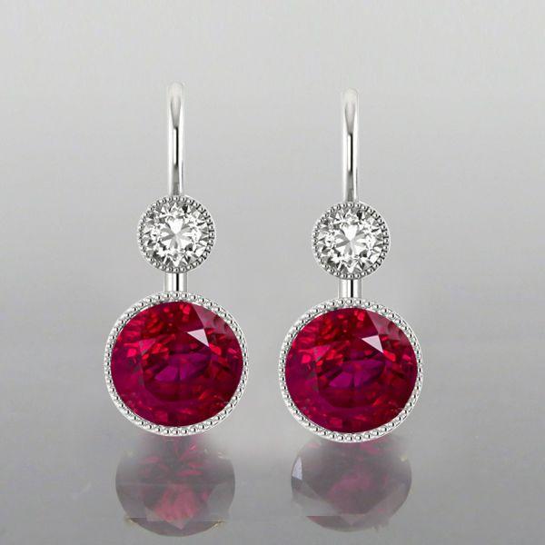 Ruby Drop Earrings in Sterling Silver with Milgrain Detail - 2.00 CT
