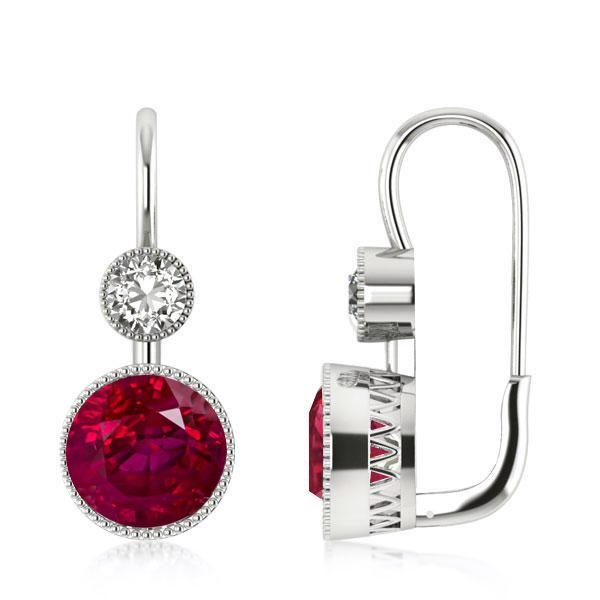 Ruby Drop Earrings in Sterling Silver with Milgrain Detail - 2.00 CT