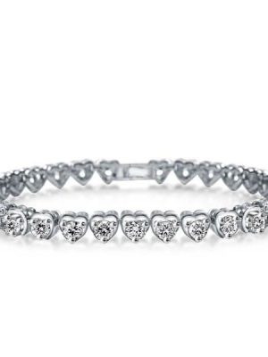 Silver Plated Tennis Bracelet with Sweetheart Design - 7 Inch