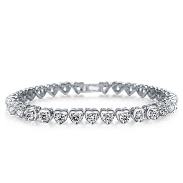 Silver Plated Tennis Bracelet with Sweetheart Design - 7 Inch