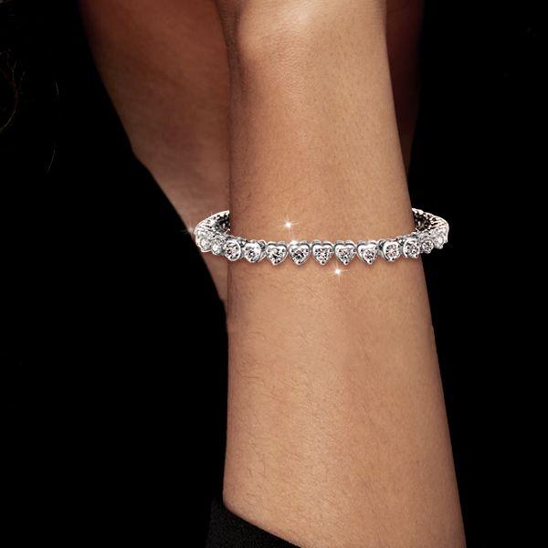 Silver Plated Tennis Bracelet with Sweetheart Design - 7 Inch