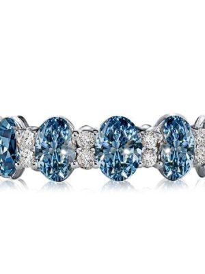 Oval Cut Blue Topaz Eternity Wedding Band in Rhodium Plated 925 Sterling Silver