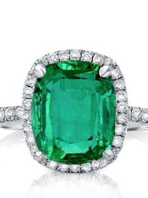 Emerald Cut Sapphire Halo Engagement Ring - Sterling Silver