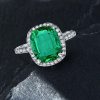 Emerald Cut Sapphire Halo Engagement Ring - Sterling Silver