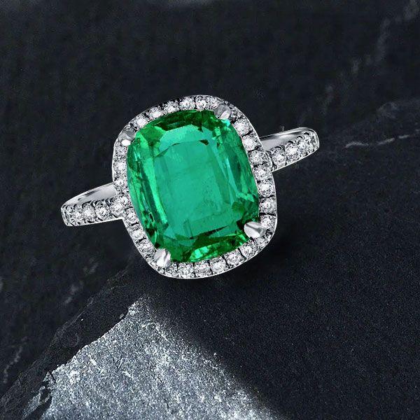 Emerald Cut Sapphire Halo Engagement Ring - Sterling Silver