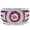 Vintage Ruby Milgrain Halo Engagement Ring in Sterling Silver with 0.55 CT Center Stone