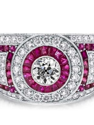 Vintage Ruby Milgrain Halo Engagement Ring in Sterling Silver with 0.55 CT Center Stone