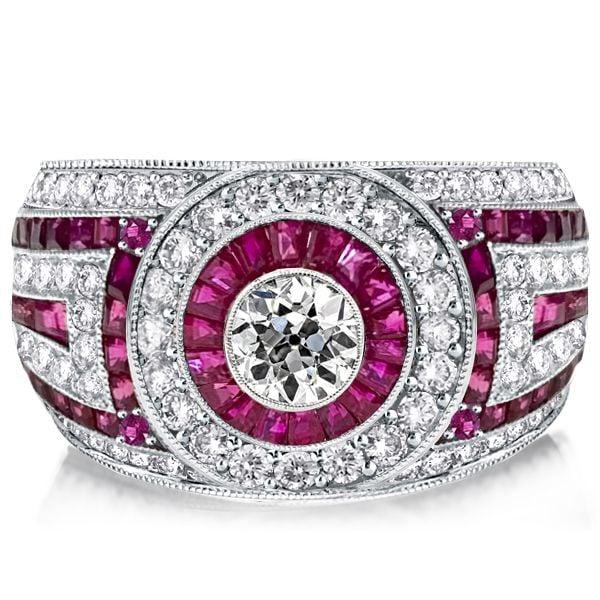 Vintage Ruby Milgrain Halo Engagement Ring in Sterling Silver with 0.55 CT Center Stone