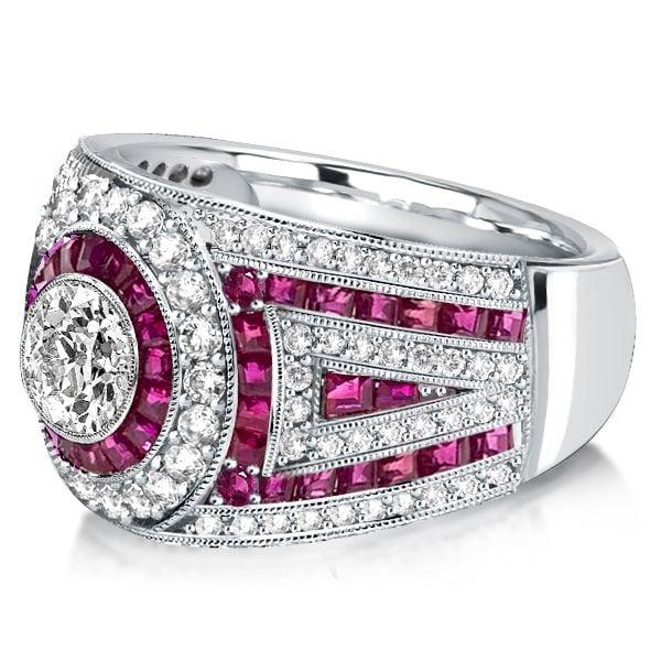 Vintage Ruby Milgrain Halo Engagement Ring in Sterling Silver with 0.55 CT Center Stone