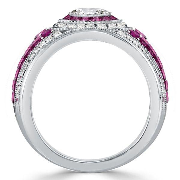 Vintage Ruby Milgrain Halo Engagement Ring in Sterling Silver with 0.55 CT Center Stone