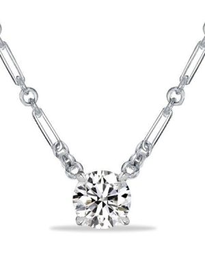 Round Cut White Sapphire Pendant Necklace in 925 Sterling Silver with Rhodium Finish