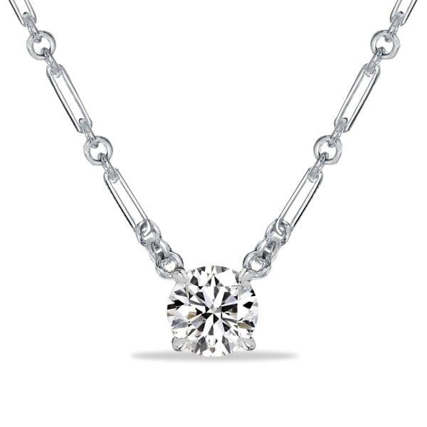 Round Cut White Sapphire Pendant Necklace in 925 Sterling Silver with Rhodium Finish