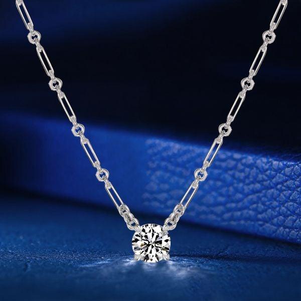 Round Cut White Sapphire Pendant Necklace in 925 Sterling Silver with Rhodium Finish