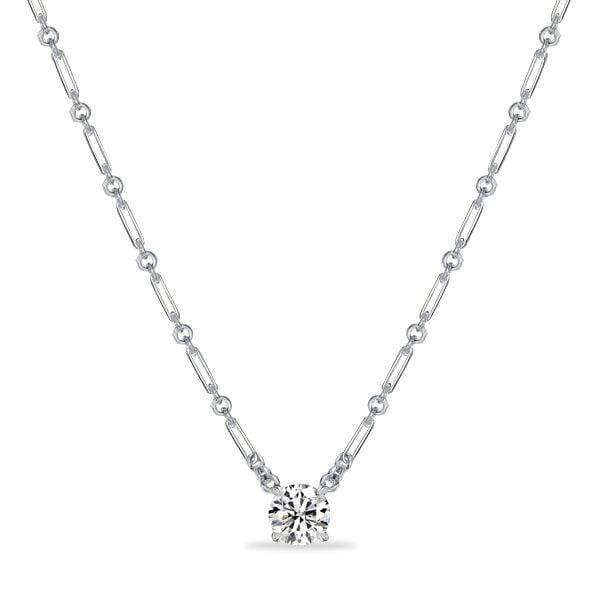 Round Cut White Sapphire Pendant Necklace in 925 Sterling Silver with Rhodium Finish