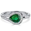 Pear Shaped Emerald & Sapphire Promise Ring in Sterling Silver with Rhodium Finish