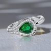 Pear Shaped Emerald & Sapphire Promise Ring in Sterling Silver with Rhodium Finish