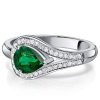 Pear Shaped Emerald & Sapphire Promise Ring in Sterling Silver with Rhodium Finish
