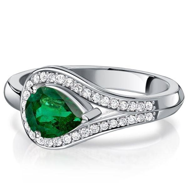 Pear Shaped Emerald & Sapphire Promise Ring in Sterling Silver with Rhodium Finish