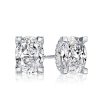 Oval Cut White Sapphire Stud Earrings in Rhodium Plated Sterling Silver