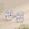 Oval Cut White Sapphire Stud Earrings in Rhodium Plated Sterling Silver