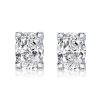 Oval Cut White Sapphire Stud Earrings in Rhodium Plated Sterling Silver