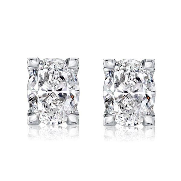 Oval Cut White Sapphire Stud Earrings in Rhodium Plated Sterling Silver