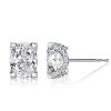 Oval Cut White Sapphire Stud Earrings in Rhodium Plated Sterling Silver