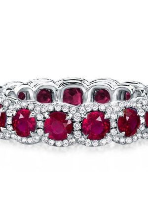 Sterling Silver Ruby Eternity Band Ring for Women - 3.00 CT. TW. Round Cut