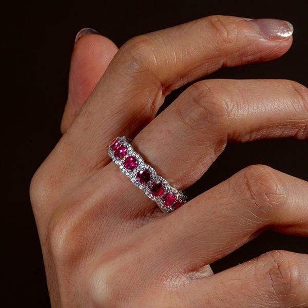Sterling Silver Ruby Eternity Band Ring for Women - 3.00 CT. TW. Round Cut