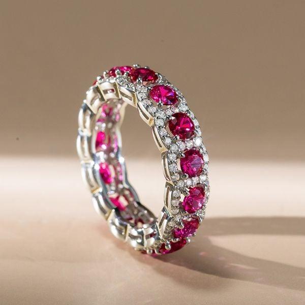 Sterling Silver Ruby Eternity Band Ring for Women - 3.00 CT. TW. Round Cut