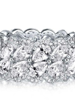 Pear Cut Halo Wedding Band - Sterling Silver Multi-Row Bridal Ring