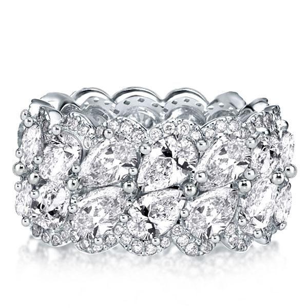 Pear Cut Halo Wedding Band - Sterling Silver Multi-Row Bridal Ring