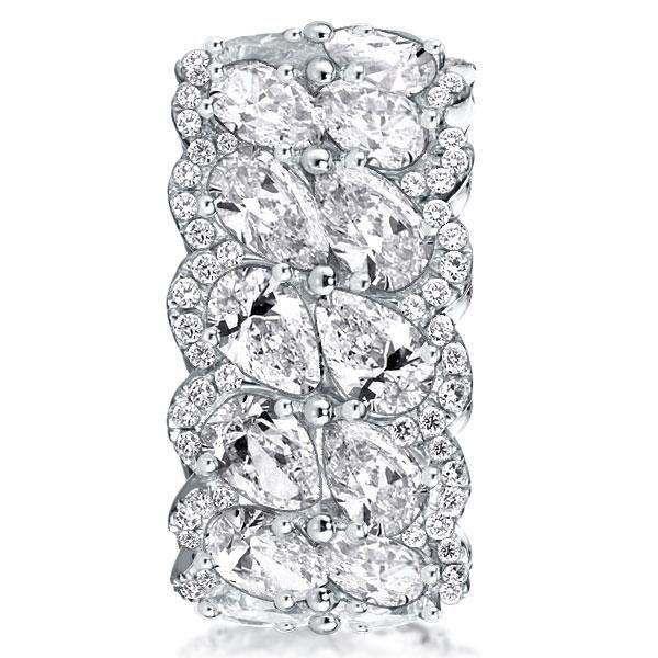 Pear Cut Halo Wedding Band - Sterling Silver Multi-Row Bridal Ring