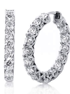 Sterling Silver Round Hoop Earrings for Women with Sparkling Stones