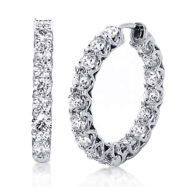 Sterling Silver Round Hoop Earrings for Women with Sparkling Stones