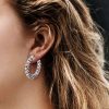 Sterling Silver Round Hoop Earrings for Women with Sparkling Stones