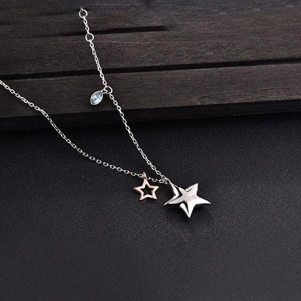 Rose Gold Star Design Necklace for Women, Rhodium Plated 925 Sterling Silver