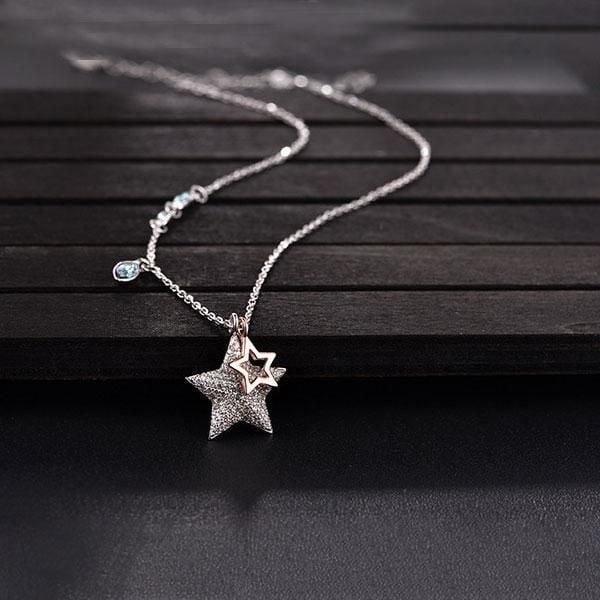 Rose Gold Star Design Necklace for Women, Rhodium Plated 925 Sterling Silver