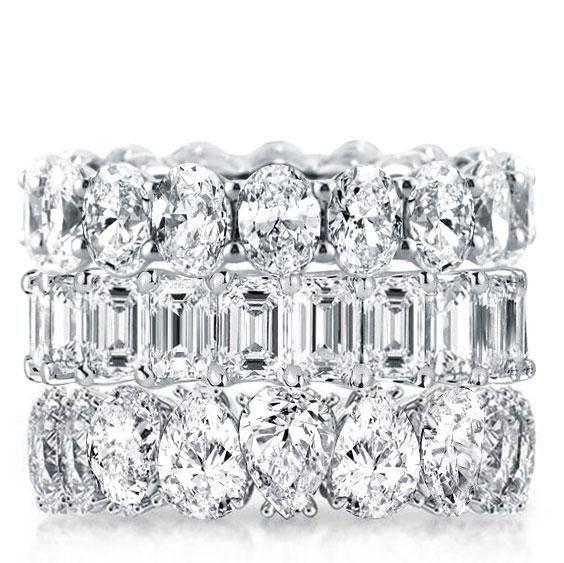 Emerald, Pear & Oval Cut Sterling Silver Stackable Band Ring Set