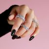 Emerald, Pear & Oval Cut Sterling Silver Stackable Band Ring Set