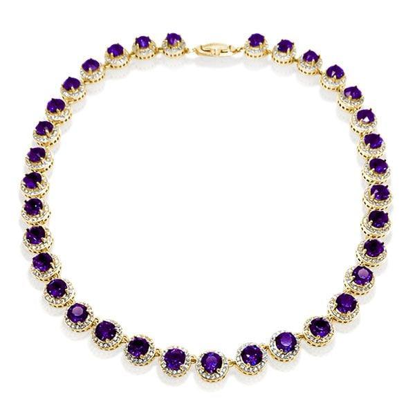 Eternity Halo Amethyst Tennis Necklace in Sterling Silver with Rhodium Finish
