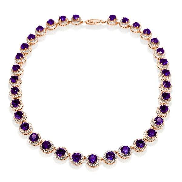Eternity Halo Amethyst Tennis Necklace in Sterling Silver with Rhodium Finish