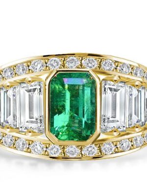 Emerald Cut Emerald Wedding Ring Set in 18K Gold Plated Sterling Silver